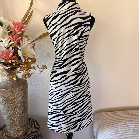 Y2k Chic Zebra Print O-Ring Quarter Zip Collared Midi Maxi Sleeveless Dress S - Picture 4 of 7